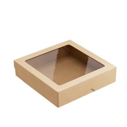 Ablakos kraft papír sütis doboz kraft belsővel 1500 ml - 20x20x4,8 cm | 25 db/cs