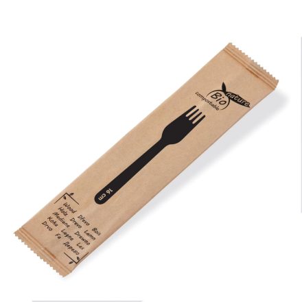 Compostable wooden fork, wrapped